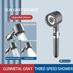 High Pressure Massage Shower Head with Filter and Scalp Brush 3 Mode Water Saving Handheld Spray Gunmetal Grey