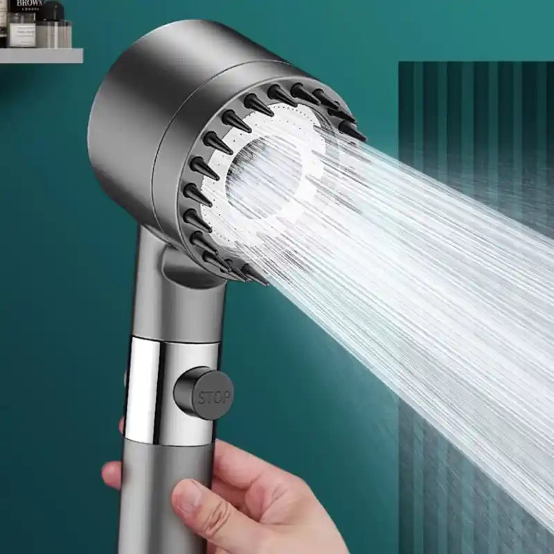 High Pressure Massage Shower Head with Filter and Scalp Brush 3 Mode Water Saving Handheld Spray Gunmetal Grey