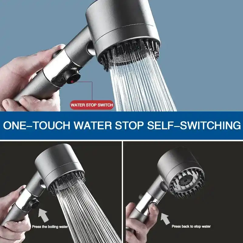 High Pressure Massage Shower Head with Filter and Scalp Brush 3 Mode Water Saving Handheld Spray Gunmetal Grey