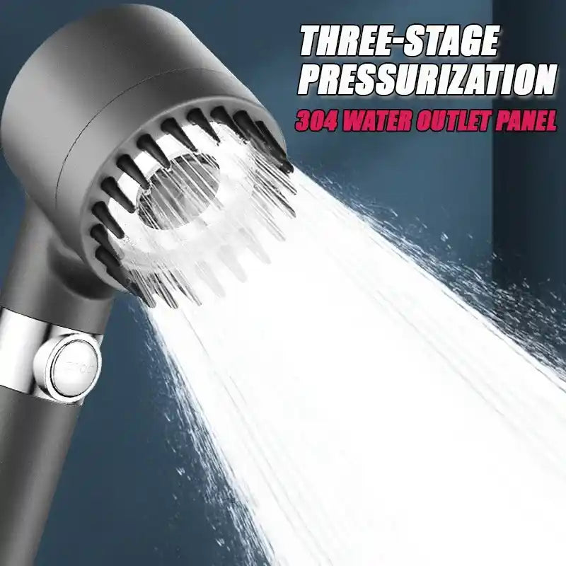 High Pressure Massage Shower Head with Filter and Scalp Brush 3 Mode Water Saving Handheld Spray Gunmetal Grey